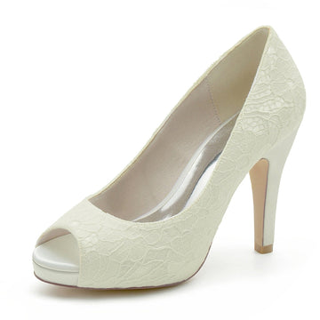 Women's Wedding Shoes Peep Toe High Heel  Lace Elegant Bridal Shoes