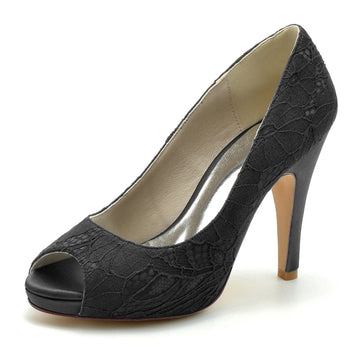 Women's Wedding Shoes Peep Toe High Heel  Lace Elegant Bridal Shoes