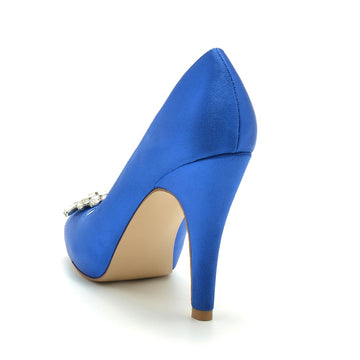 Women's Wedding Shoes Black Thick Sole High Heel Bridal Shoes with Delicate Rhinestone