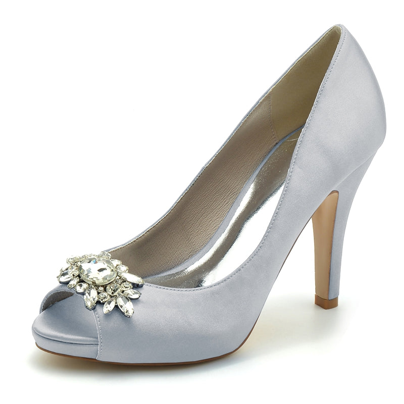 Women's Wedding Shoes Black Thick Sole High Heel Bridal Shoes with Delicate Rhinestone
