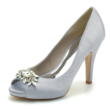 Women's Wedding Shoes Black Thick Sole High Heel Bridal Shoes with Delicate Rhinestone