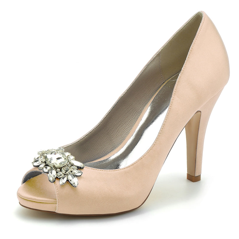 Women's Wedding Shoes Black Thick Sole High Heel Bridal Shoes with Delicate Rhinestone
