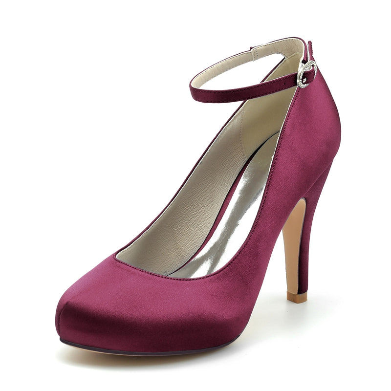 Women's Wedding Shoes Retro Closed Round Toe High Heel Buckle Bridal Shoes