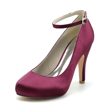 Women's Wedding Shoes Retro Closed Round Toe High Heel Buckle Bridal Shoes
