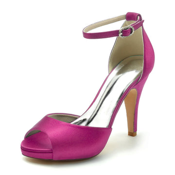 Women's Wedding Shoes Thick Sole Peep Toe High Heel Buckle Simple Bridal Shoes