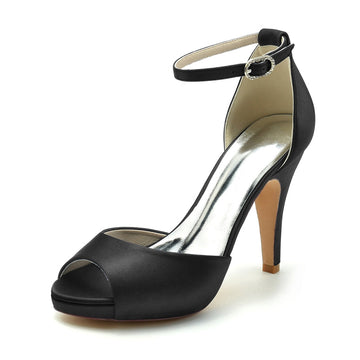 Women's Wedding Shoes Thick Sole Peep Toe High Heel Buckle Simple Bridal Shoes