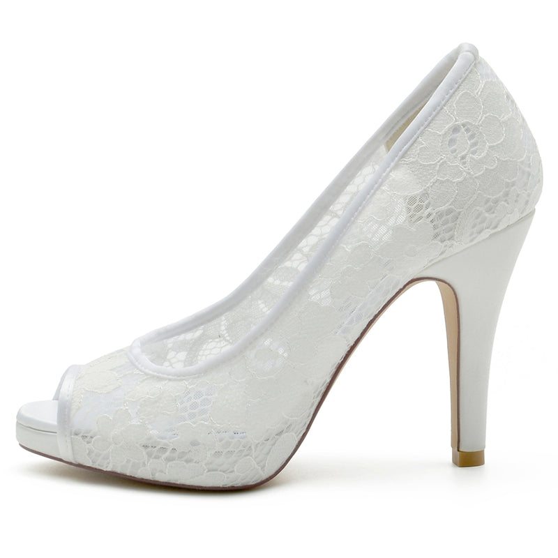 Women's Wedding Shoes Lace Pointed Toe Stiletto Heel Bridal Shoes with Crystals