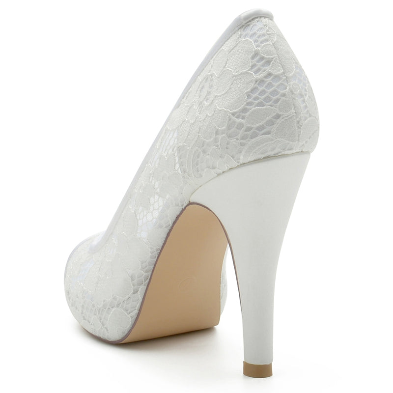 Women's Wedding Shoes Lace Pointed Toe Stiletto Heel Bridal Shoes with Crystals