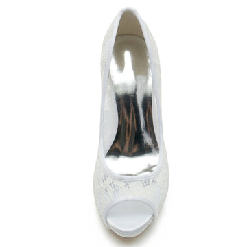 Women's Wedding Shoes Lace Pointed Toe Stiletto Heel Bridal Shoes with Crystals