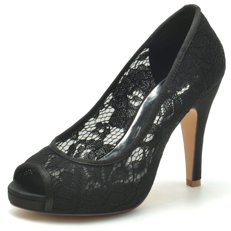 Women's Wedding Shoes Lace Pointed Toe Stiletto Heel Bridal Shoes with Crystals
