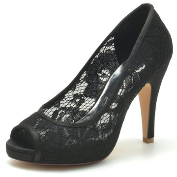 Women's Wedding Shoes Lace Pointed Toe Stiletto Heel Bridal Shoes with Crystals