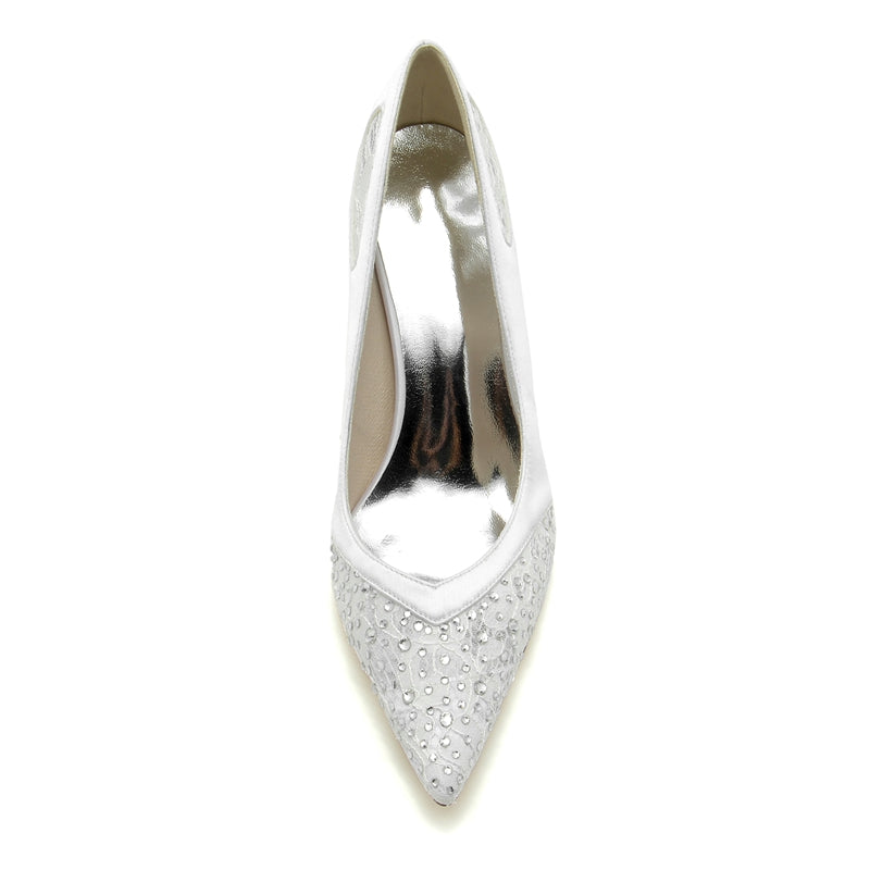 Women's Wedding Shoes Closed Toe High Heel Chic Lace Versatile Bridal Shoes
