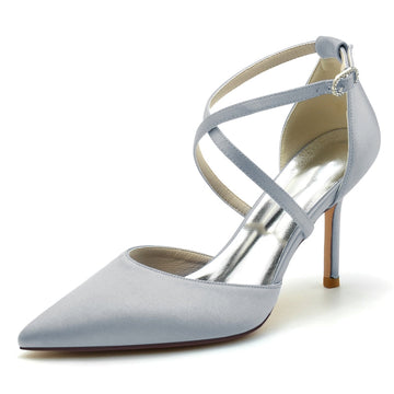 Women's Wedding Shoes High Heel Pointed Toe Crossed Straps Simple Bridal Shoes