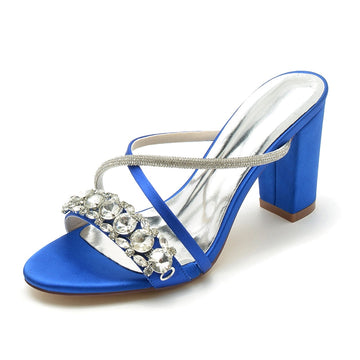 Women's Wedding Shoes Open Toe Crossed Strap Slip-On Bridal Shoes with Crystal