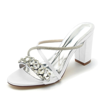 Women's Wedding Shoes Open Toe Crossed Strap Slip-On Bridal Shoes with Crystal