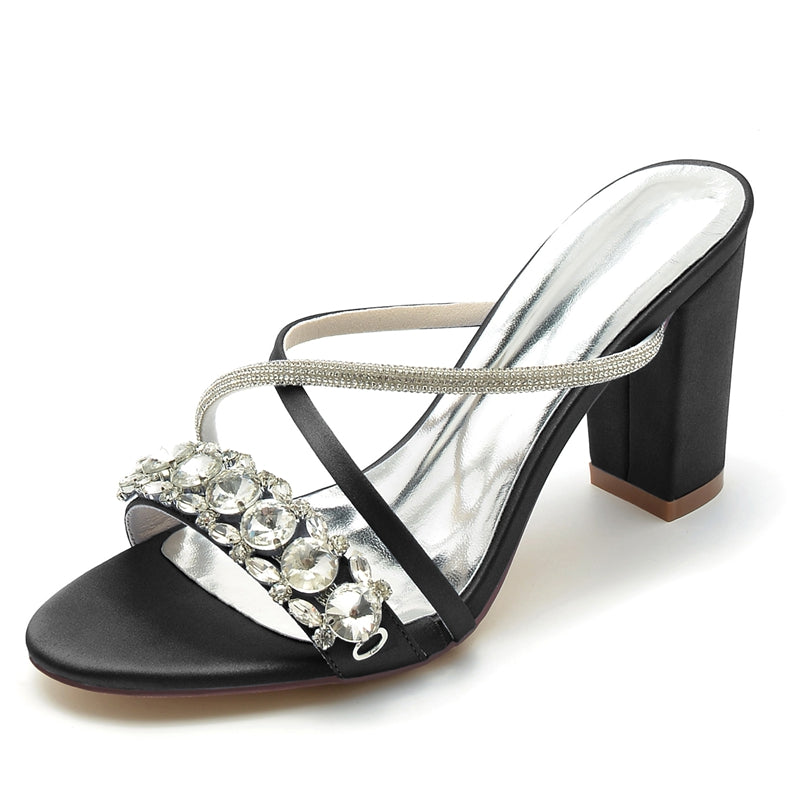 Women's Wedding Shoes Open Toe Crossed Strap Slip-On Bridal Shoes with Crystal