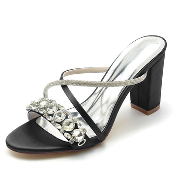 Women's Wedding Shoes Open Toe Crossed Strap Slip-On Bridal Shoes with Crystal