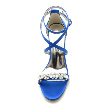Women's Wedding Shoes Chunky Heel Crossed Strap Chic Buckle Bridal Shoes with Rhinestone
