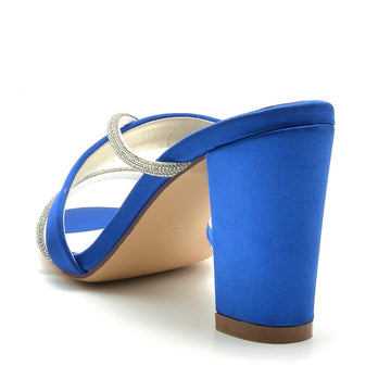 Women's Wedding Shoes Opened Toe Block Heel Crossed Strap Luxurious Bridal Shoes with Rhinestone