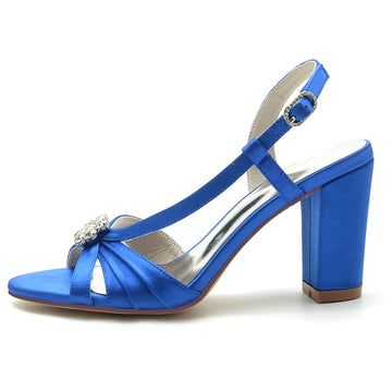 Women's Wedding Shoes Opened Toe Block Heel Chic Bridal Shoes with Straps & Ruffles