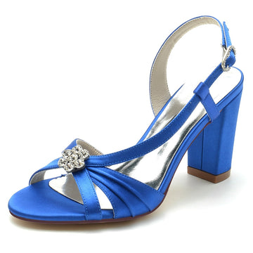 Women's Wedding Shoes Opened Toe Block Heel Chic Bridal Shoes with Straps & Ruffles