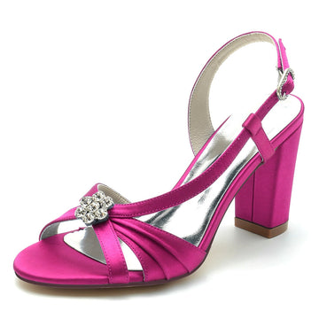 Women's Wedding Shoes Opened Toe Block Heel Chic Bridal Shoes with Straps & Ruffles