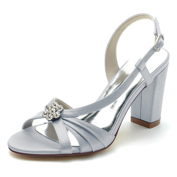 Women's Wedding Shoes Opened Toe Block Heel Chic Bridal Shoes with Straps & Ruffles