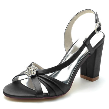 Women's Wedding Shoes Opened Toe Block Heel Chic Bridal Shoes with Straps & Ruffles