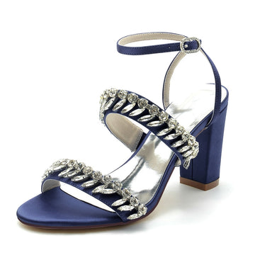 Women's Wedding Shoes Champagne Opened Toe Elegant Ankle Strap Bridal Shoes with Rhinestone