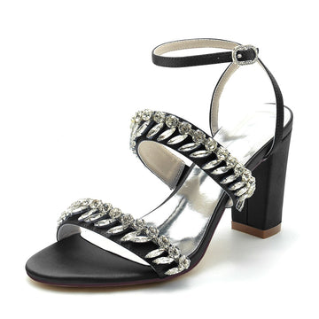 Women's Wedding Shoes Champagne Opened Toe Elegant Ankle Strap Bridal Shoes with Rhinestone