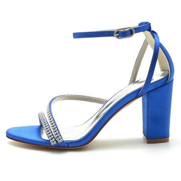 Women's Wedding Shoes Opened Toe Chunky Heel Crossed Crystal Straps Fashionable Buckle Bridal Shoes