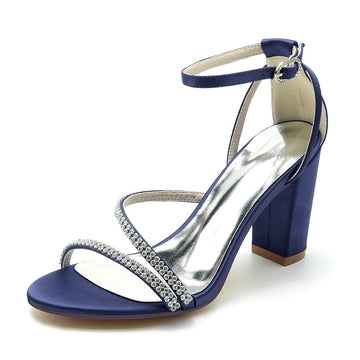 Women's Wedding Shoes Opened Toe Chunky Heel Crossed Crystal Straps Fashionable Buckle Bridal Shoes