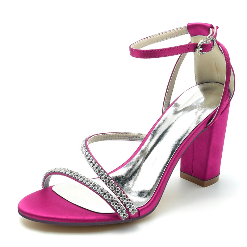 Women's Wedding Shoes Opened Toe Chunky Heel Crossed Crystal Straps Fashionable Buckle Bridal Shoes
