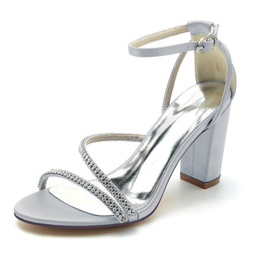 Women's Wedding Shoes Opened Toe Chunky Heel Crossed Crystal Straps Fashionable Buckle Bridal Shoes