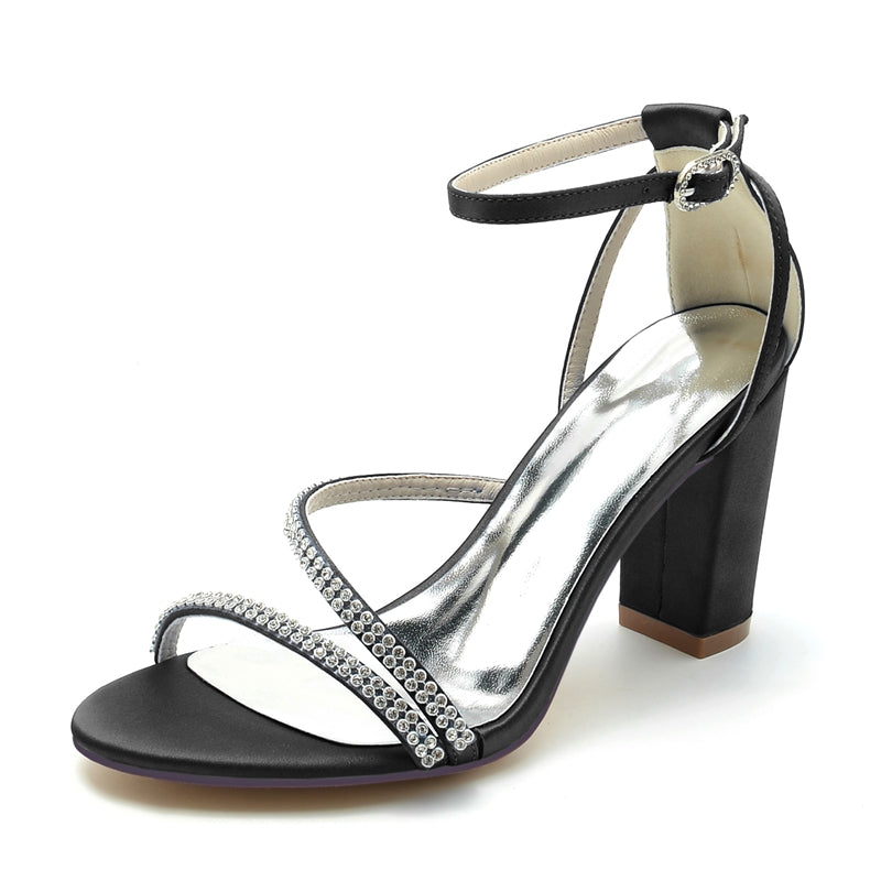 Women's Wedding Shoes Opened Toe Chunky Heel Crossed Crystal Straps Fashionable Buckle Bridal Shoes