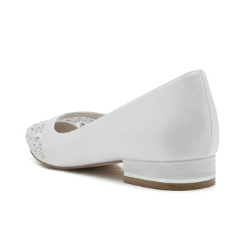 Women's Wedding Shoes Low Heel Pointed Toe Minimalist Bridal Shoes with Crystals