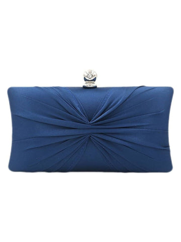 Elegant Satin Gold Chain Ruffle Clutch Bag with Crystal Clasp
