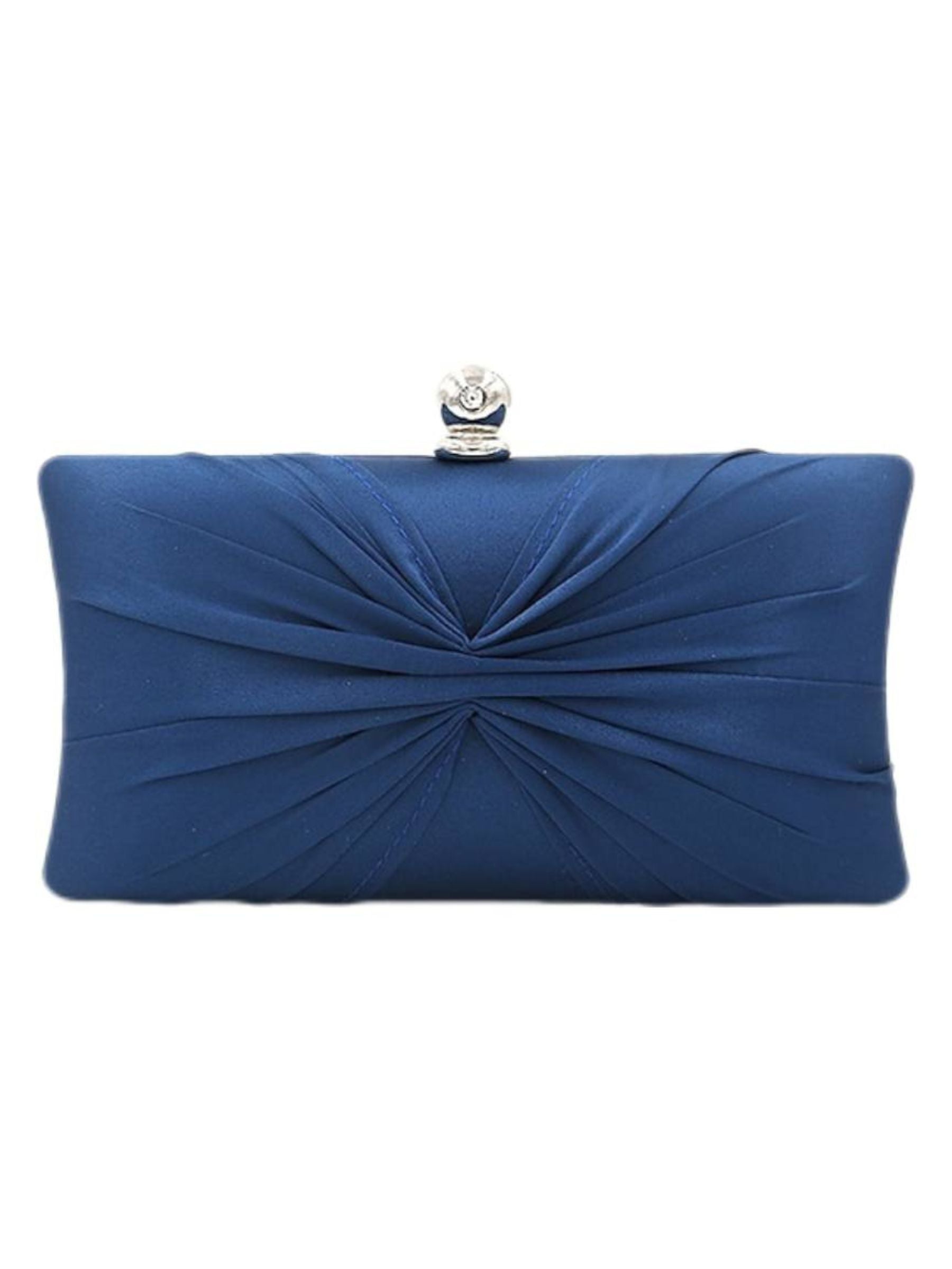 Elegant Satin Gold Chain Ruffle Clutch Bag with Crystal Clasp