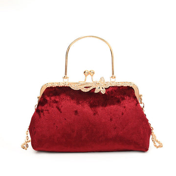 Wine Red Delicate Fashion Velvet High-End Evening Clutch Bag