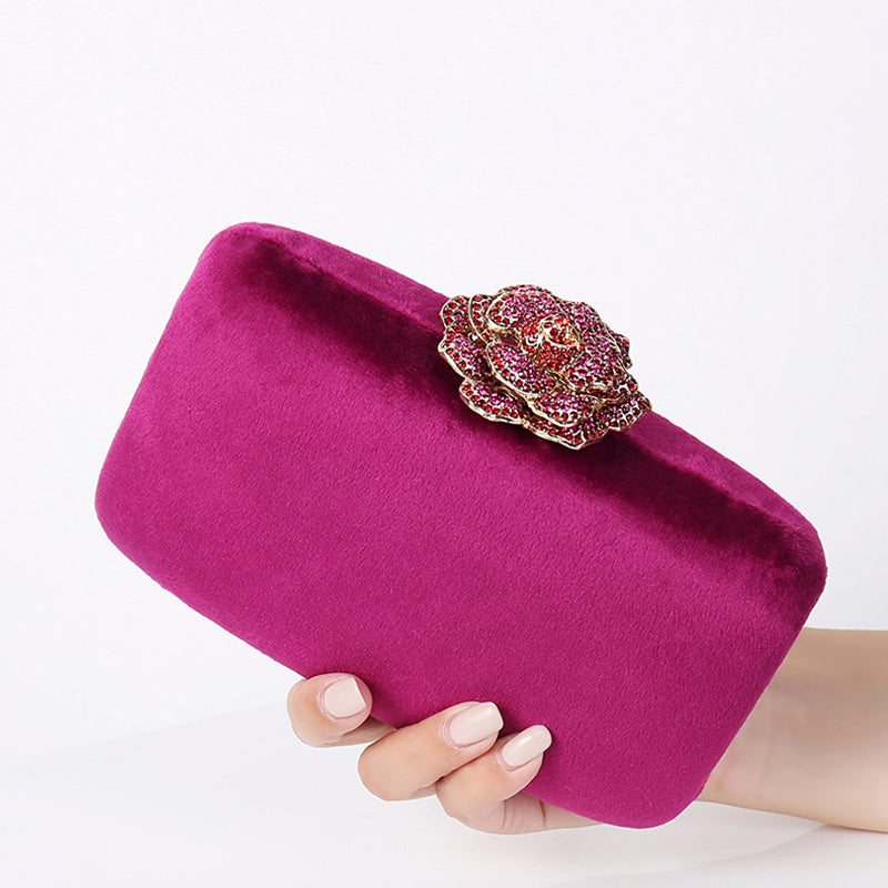 Yellow Luxurious Velvet Wedding Party Evening Clutch Bag with 3D Flower
