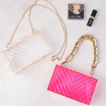 Orange Transparent Acrylic Fashion Stripe Detachable Daily Wedding Party Clutch Bag
