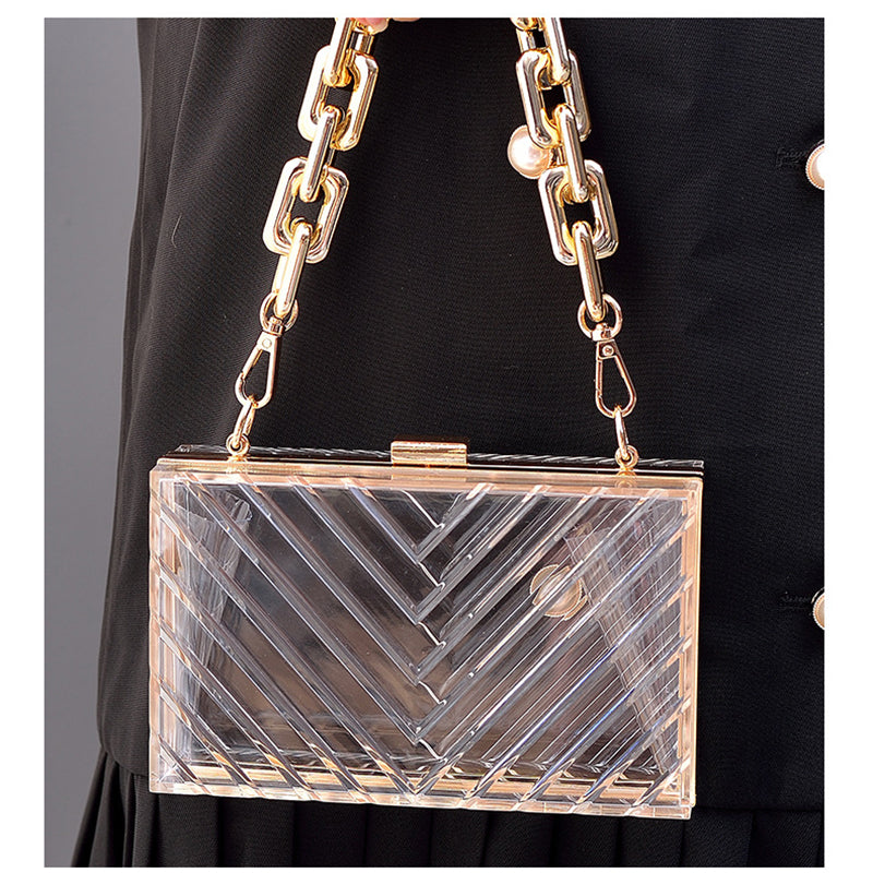 Orange Transparent Acrylic Fashion Stripe Detachable Daily Wedding Party Clutch Bag