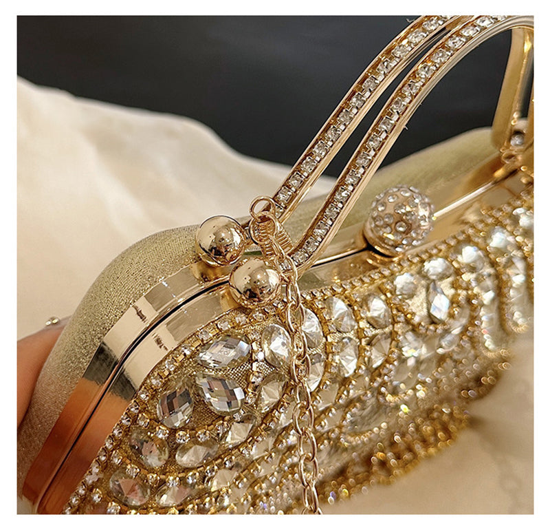 Gold Retro Elegant Daily Wedding Party Clutch Bag with Rhinestone & Tassel