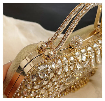 Gold Retro Elegant Daily Wedding Party Clutch Bag with Rhinestone & Tassel
