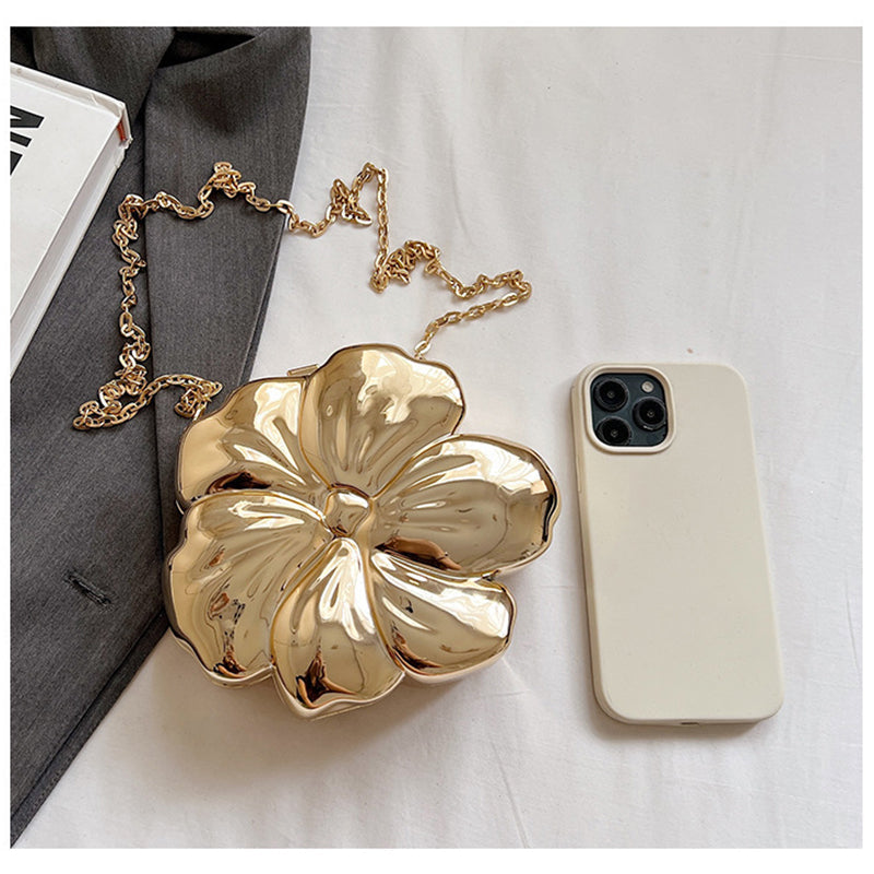 Gold PVC Acrylic Sweet Flower Daily Mini Wedding Party Clutch Bag