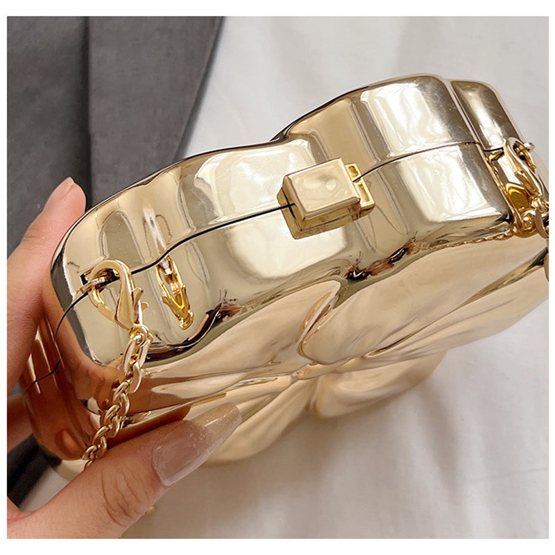 Gold PVC Acrylic Sweet Flower Daily Mini Wedding Party Clutch Bag