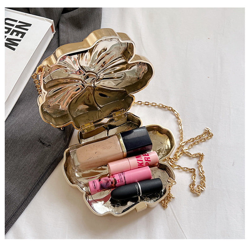 Gold PVC Acrylic Sweet Flower Daily Mini Wedding Party Clutch Bag