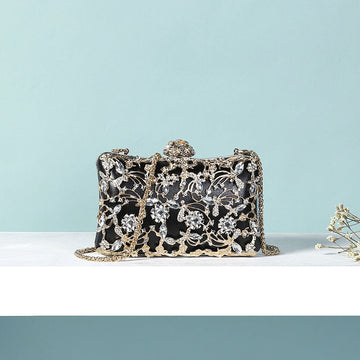 White Luxurious Delicate Square Evening Wedding Party Clutch Bag with Flower & Rhinestone