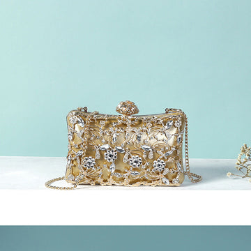 White Luxurious Delicate Square Evening Wedding Party Clutch Bag with Flower & Rhinestone