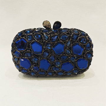 Elegant Retro Irregular Glass Diamond Encrusted Square Evening Wedding Party Clutch Bag